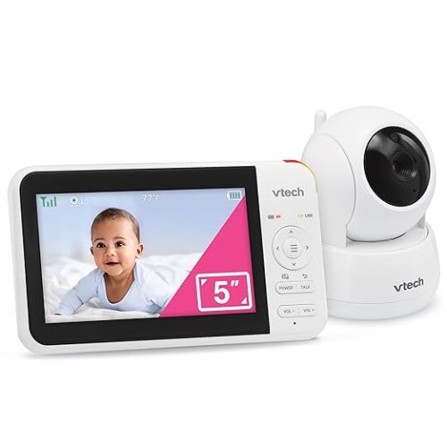 VTech VM924 No WiFi Remote Pan-Tilt-Zoom Video Baby Monitor - 5" LCD Screen, Up to 17Hrs Video/31Hrs Audio Battery, 1000ft Range, Night Vision, Soothing Sounds, Temperature Sensor