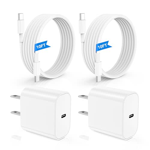 iPhone 17 16 15 Fast Charger 10ft, USB C Charging Block and Long Type C to C Cable Cord, iPad Wall Plug Power Adapter Cube Brick for Apple iPhone 17 Pro Max/17 Air/16 e/16 Pro/15 Plus/15 Mini/Samsung
