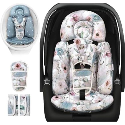 Infant Car Seat Insert, 2-in-1 Reversible Baby Car Seat Head Support with 3 Strap Covers, Breathable Soft Newborn Car Seat Insert and Baby Carseat Cushion for Stroller, Swing, Rocker, Bassinets