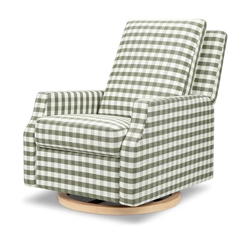 Namesake Crewe Recliner and Swivel Glider in Moss Green Gingham with Light Wood Base, Greenguard Gold & CertiPUR-US Certified | Comfortable & Durable Glider Recliner w/ Smooth 360° Swivel - FSC & CertiPUR-US Certified - Ideal for Nursery & Living Room
