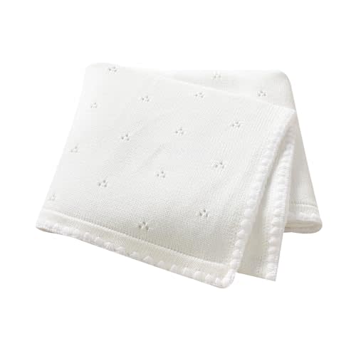 Wugugu Baby Blanket Knit Ultra Soft Swaddle Receiving Blankets for Boys & Girls Cotton Knitted Newborn Infant Toddler Nursery Crib 30 x 40 Inch