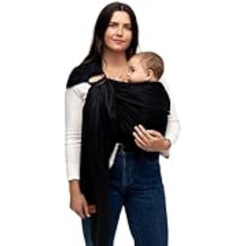 WildBird - Ring Sling Baby Carrier - 0-36 Months (up to 35 lbs) - Standard (74") Raven & Black Ring - Front, Hip or Back Carry - Adjustable Fit - Natural Linen - Baby Essentials - New Mom Gifts