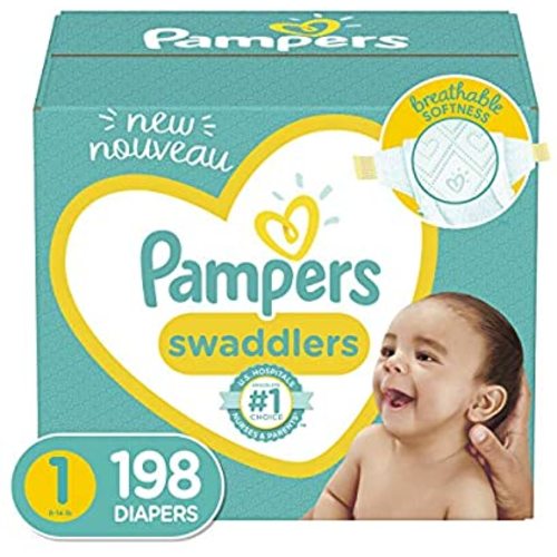 Baby Diapers Newborn/Size 1 (8-14 lb), 198 Count - Pampers Swaddlers, ONE MONTH SUPPLY (Packaging May Vary)