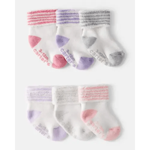 Baby Girl 6-Pack Striped Ankle Socks - White | Carter's