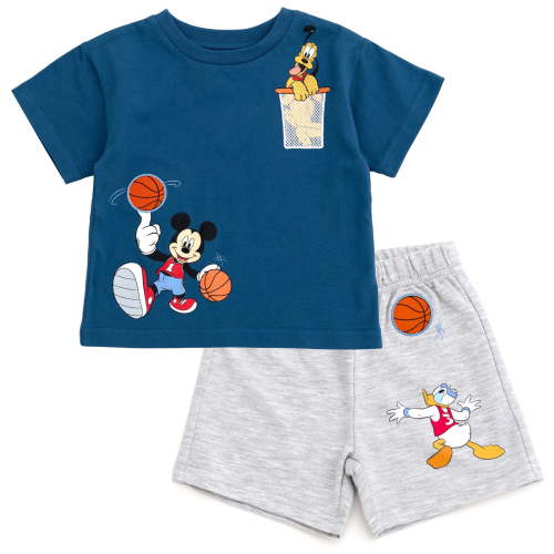Disney Mickey Mouse Donald Duck Pluto T-Shirt and French Terry Shorts Outfit Set Newborn to Little Kid