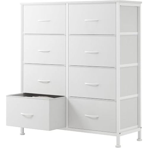 Sweetcrispy 8 Drawer Fabric White Dresser for Bedroom, Tall Double Dresser