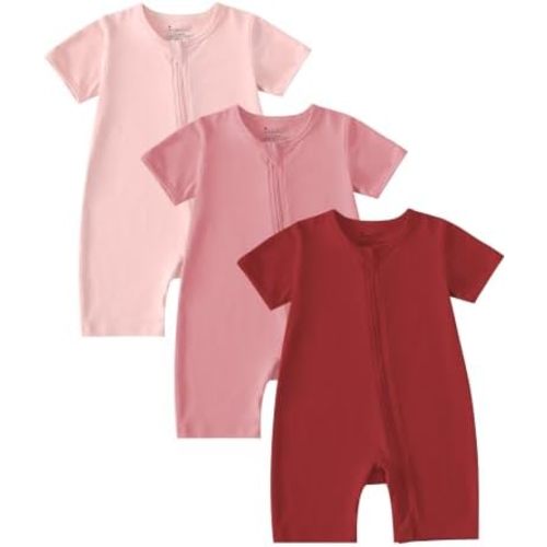 Baby Romper 3 Pack, 2-Way Zipper Short Sleeve Footless Cotton Baby Sleeper