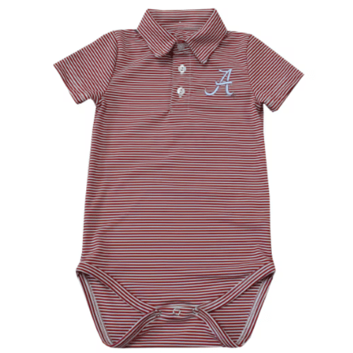Alabama Crimson Tide Vive La Fete Infant Polo Pencil Stripe Bodysuit - Crimson