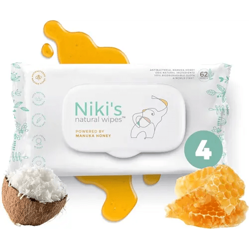 Niki's Natural Baby Wipes | Sensitive Organic Baby Wipes | Made with Manuka Honey and Coconut Oil, No Added Scents | EWG Verified | 248 Wipes (4 Pack x 62 Count Wipes)