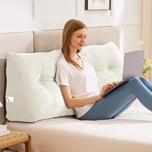 Headboard Pillow Queen, Triangle Pillows for Headboard, Head Board Backrest Wedge Pillow for Reading Sitting Working, Daybed Pillows with Removable Cover for Bed Dorm Sofa, Beige