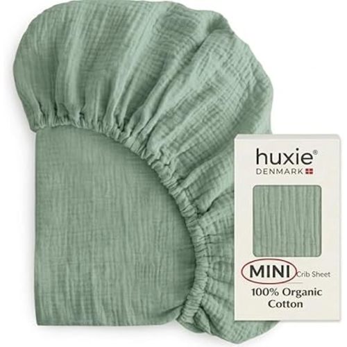 Mini Crib Sheets - Organic Cotton Muslin Fitted Mini Crib Sheet Fitted for Pack and Play - Ultra-Soft and Breathable Mini Crib Sheets for Boys and Girls (Mini Roman Green)