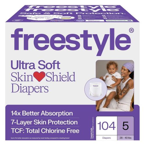 Freestyle Hyper Absorbent Ultra Soft TCF Baby Disposable Diapers - Size 5 - 104ct