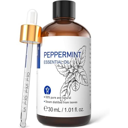 HIQILI Peppermint Essential Oil, for Aromatherapy, Home Diffuser, Cleaning Spray, Skin Care, Hair Care, Massage, DIY Candles - 1 Fl Oz/30ml