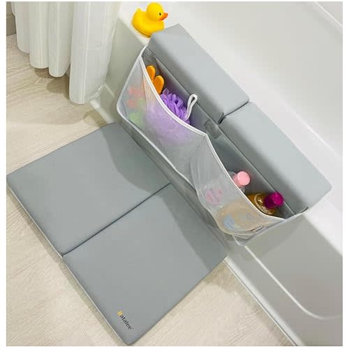 BATALEE Baby Bath Kneeler and Elbow Rest Pad Set, Premium for Babies and Expecting Moms, Extra Large Kneeling Pad - Knee Saver and Arm Support with 4 Pockets (X-Large, Gray)