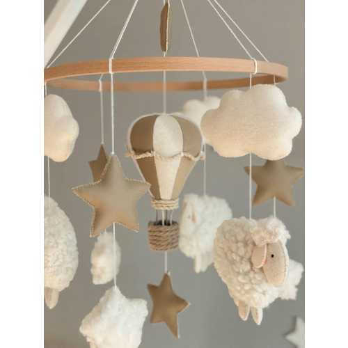 Hot Air Balloon Mobile, Sheep Felt Crib Mobile, Boho Nursery Decor