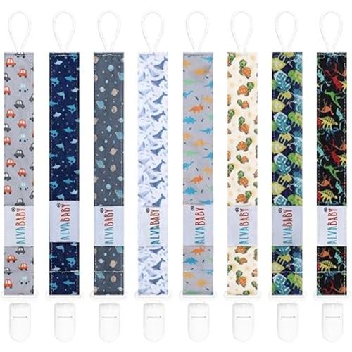 ALVABABY Pacifier Clips 8 Pack Pacifier Binky Paci Holder Leashes for Baby Teethers 8DP08