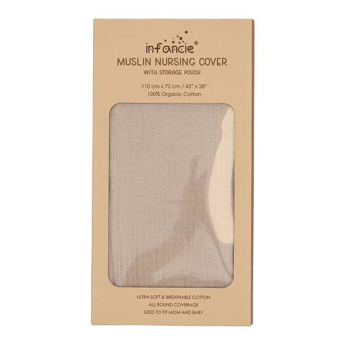 Infancie Organic Muslin Nursing Cover With Storage Pouch Ivory