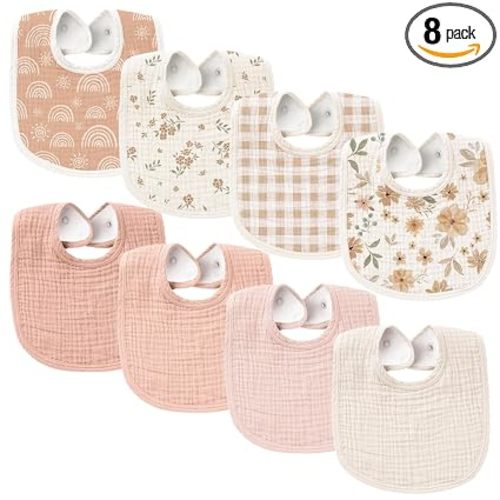 Konssy Muslin Baby Bibs 8 Pack Baby Bandana Drool Bibs Cotton for Unisex Boys and Girls, Soft Absorbent Set for Teething and Drooling
