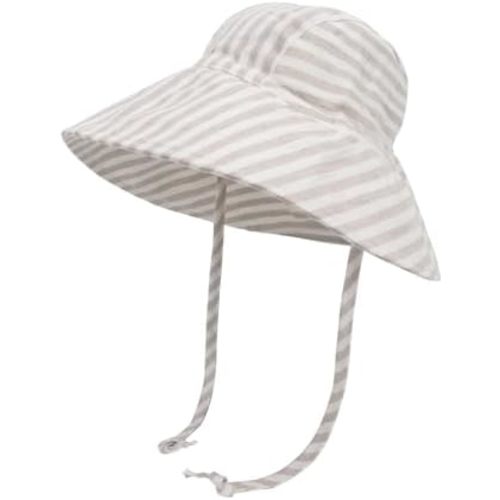 Baby Sun Hat UPF 50+, Wide Brim Linen Cotton Summer Hat with Chin Strap, Breathable Toddler Bucket Hat for Boys & Girls