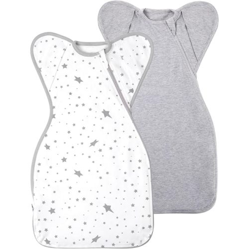 Baby Sleep Sack Swaddles for Newborn 0-3 Months, Arms Up Swaddle Blanket 2 Packs Cotton, Hands Up 3-Way Transitions to Arms-Free Wearable Sleeping Sack Bag for Boys Girls Snug Fit Calms Startle Reflex