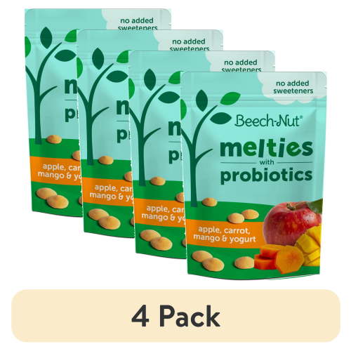 (4 pack) Beech-Nut Probiotic Melties Apple Carrot Mango Yogurt Melts Baby & Toddler Snack, 1oz Bag