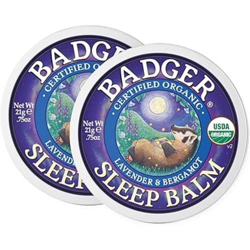 Badger Sleep Balm, Organic Essential Oil Aromatherapy Natural Sleep Balm for Adults & Kids, Relaxing & Calming Lavender & Bergamot Natural Sleep Support, .75 oz Tin, 2-Pack