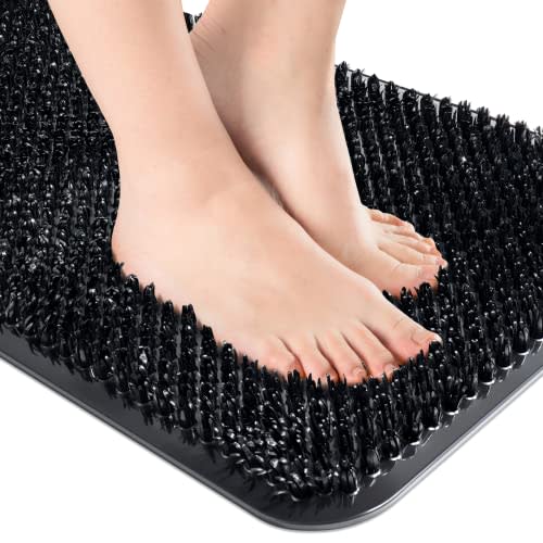 OTHWAY Non Slip Grassy Bathtub Mat : 25.6X13.4 inches Sturdy But Soft Bath Mat_Quick Drain Shower Floor Mat with Soft Bristles for Scrubbing Feet (Black)