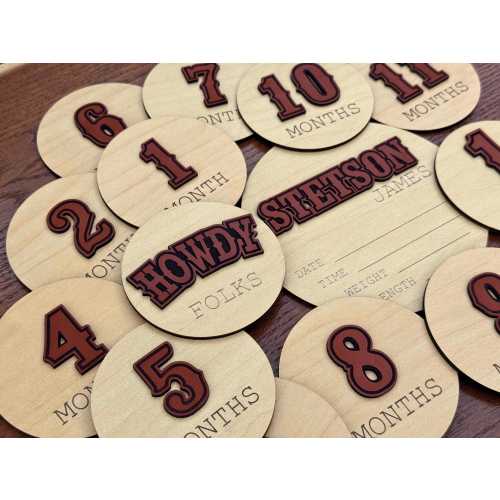 Leather Western Baby Milestone Markers, Cowboy Milestone Discs, Cowgirl Nursery Decor, Leather Farm 3D Monthly Milestones, Baby Shower Gift