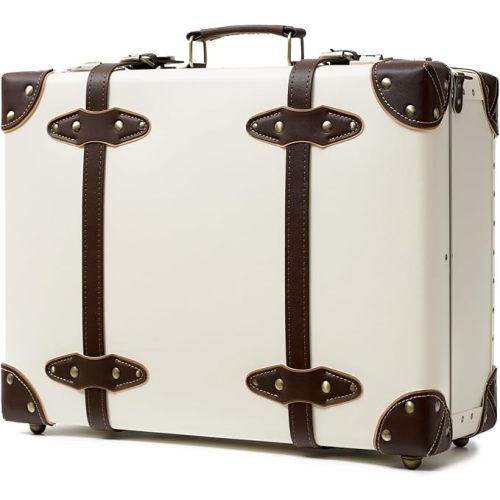 20in Holy White urecity Vintage and Cute Carry-on Overnight Case Non-wheeled Mini Leather Trunk Suitcase with Shoulder Strap