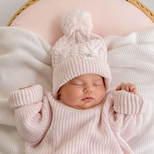 Blush Pink Organic Baby Knit Beanie - Size 0-6MTHS
