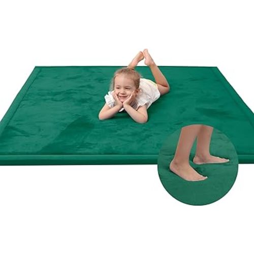 Baby Play Mat for Floor,1.3" Thick Memory foam Tummy Time Mat for Toddlers,Infants,kids,Water-Repellent Soft Nursery Rug ,71"×79" Extra Large Non Slip for Crawling&Yoga,Tatami Style for Living Room(Dark Green)