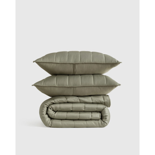 Organic Bamboo Box Quilt Set in Sage