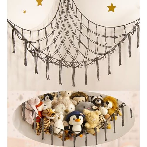 mirolam Stuffed Animals Hammock Net Corner-Hanging Stuff Animal Toy Storage Organizer for Plush Plushie Room Bedroom Nursery Decor Toy Storage Organization