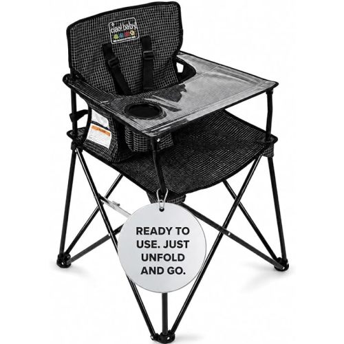 ciao! Baby Portable High Chair, Fold Up Travel Seat with Tray, Designed for Camping and Picnics, Lightweight Design, Ideal for Babies and Toddlers, Black Check
