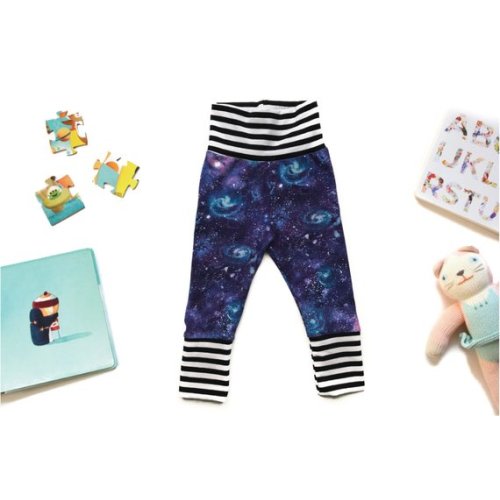 Grow With Me Pants - Baby Toddler Leggings - Space Galaxy Stripes, 1-3 years