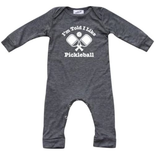 Rocket Bug I'm Told I Like Pickleball Long Sleeve Baby Romper, Soft, Breathable, for Boys & Girls