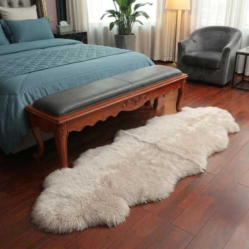 New Zealand Sheepskin Area Rug – Genuine Fluffy Wool Rug, Soft Plush Fur Carpet for Bedroom & Living Room Decor Beige