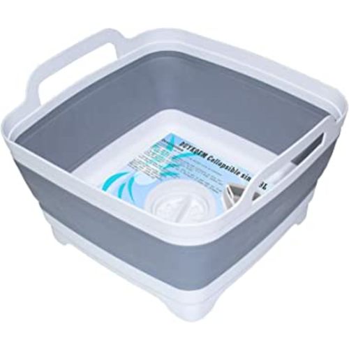 Dish Wash Basin Collapsible with Drain Plug Carry Handles for 9 L Capacity, Collapsible Sink Tub, Portable Dish Tub, Foldable Dishpan for Camping Dish Washing Tub and RV Sink