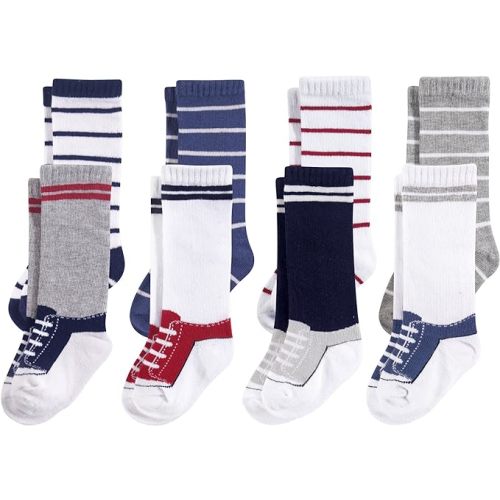 Hudson Baby Baby Girls' Cotton Rich Knee-high Socks - 0-6 Months - Sneaker Blue Red