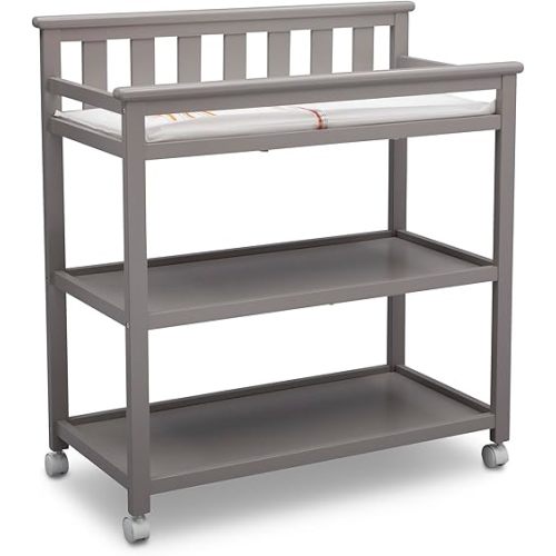 Delta Children Flat Top Changing Table with Wheels and Changing Pad - Greenguard Gold Certified, Grey