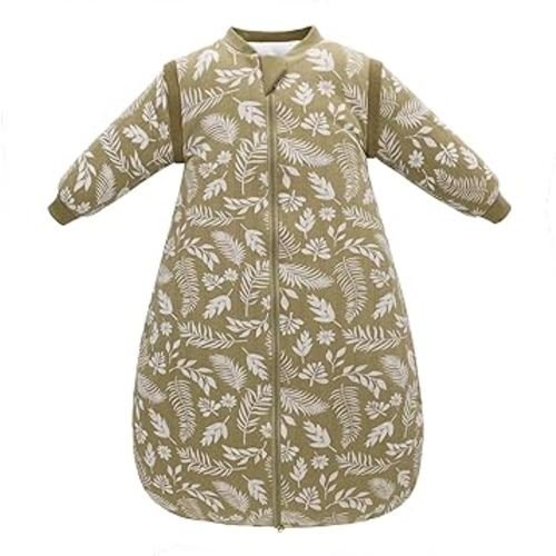 Baby Sleep Sack, TOG 2.5 Winter Wearable Blanket, Removable Long Sleeves Baby Sleeping Bag for Infants and Toddlers, Super Soft Warm Comfortable Sleeping Sack, White Leaf, 0-6M