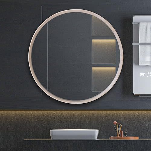 Natural Wood Round Mirror, 28 Inch - Large Wall Circle Mirror for Bathroom or Nursery Decor