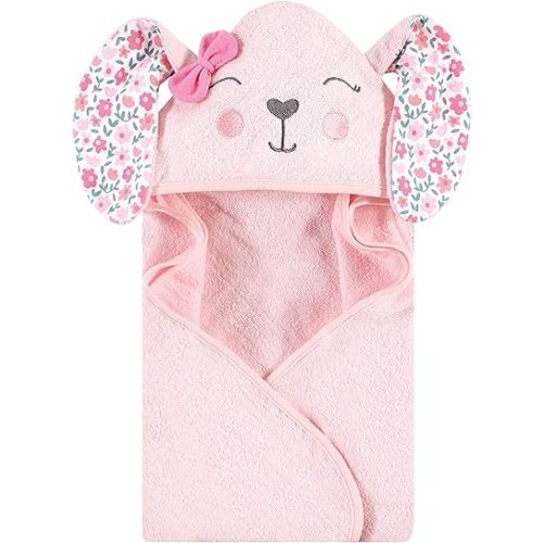 Hudson Baby Unisex Baby Cotton Animal Face Hooded Towel, Floral Bunny, One Size