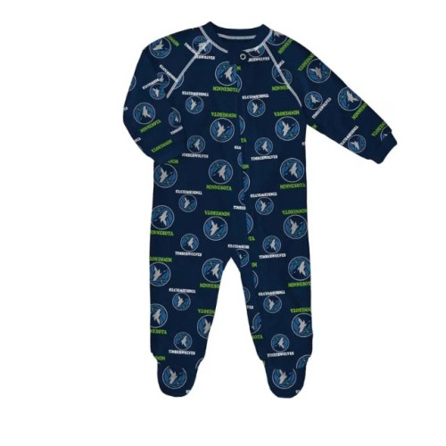 Minnesota Timberwolves Baby Navy Blue All Over Team Logo Loungewear One Piece Pajamas
