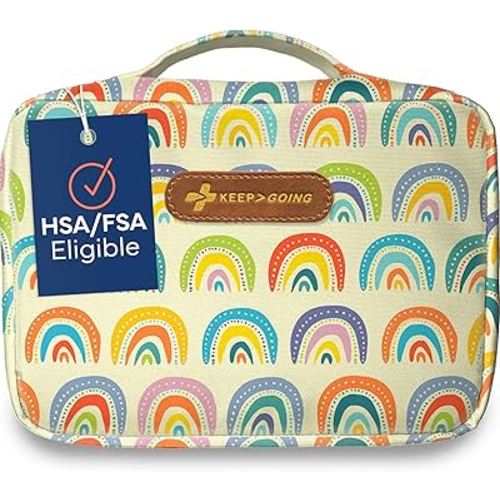 KeepGoing Large Home First Aid Kit for Kids – 270 Pc. for Car, Home, Dorm, & Boat with Latex-Free Bandages – 10 x 7 x 3.5 in. Travel First Aid Kit (Sunny Rainbow)