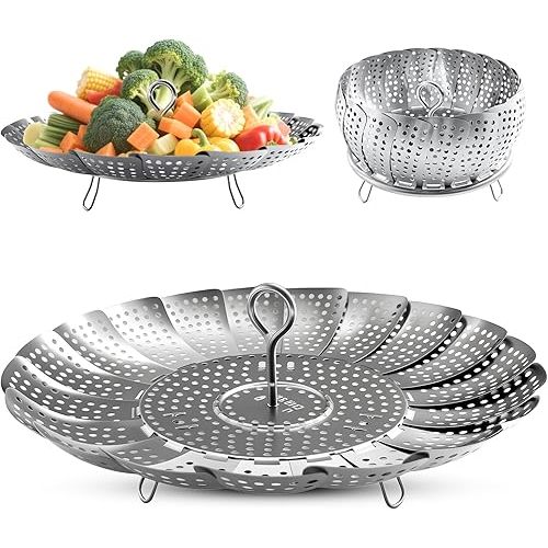 Steamer Basket Stainless Steel Instant Pot Accessories for Food and Vegetable, Zocy Premium Expandable Steam Basket to Fit Various Size Pots Medium (6.1" to 10.2"))