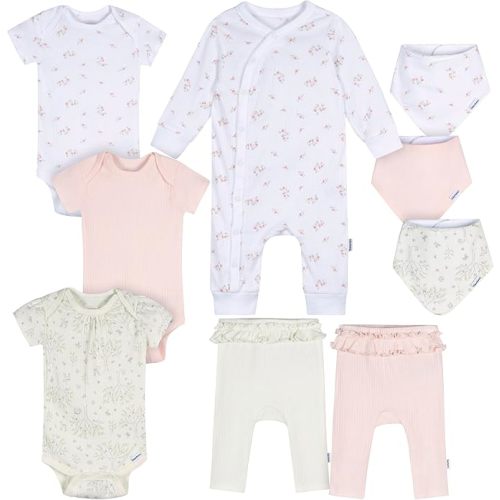 Gerber unisex-baby 9-piece Baby Gift Set for Newborn Boys & Girls – Premium Cotton Baby Essentials Layette Set