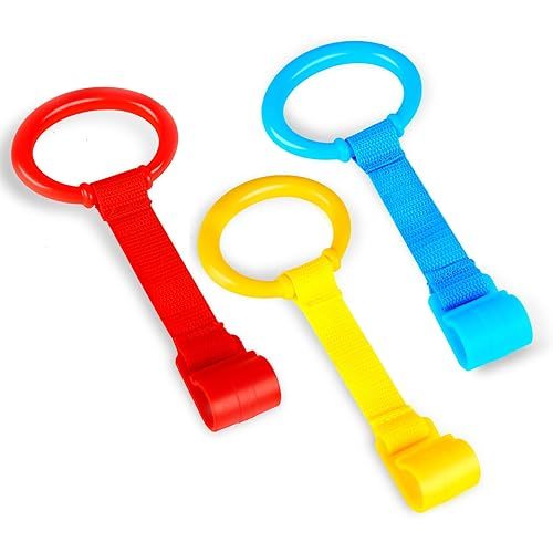 Rindion 3PCS Baby Pull Up Rings, Standing Walker Exercises Assistant Rings, Playpen Crib Hook Ring - Baby Walking Training Tool