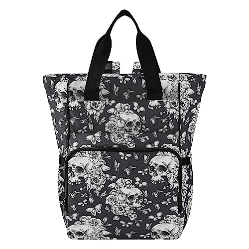 MNSRUU Diaper Bag Goth Skull Butterdlies Diaper Bag Backpack Multifunction Travel Diaper Bag Tote Large Capacity Diaper Changing Backpacks for Moms Dads