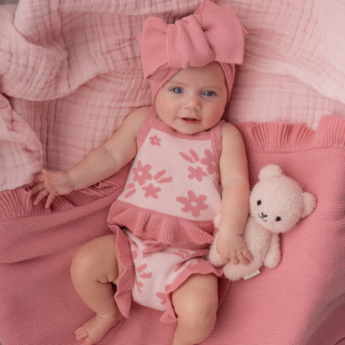 Knit Summer Set | Daisy Floral Strawberry